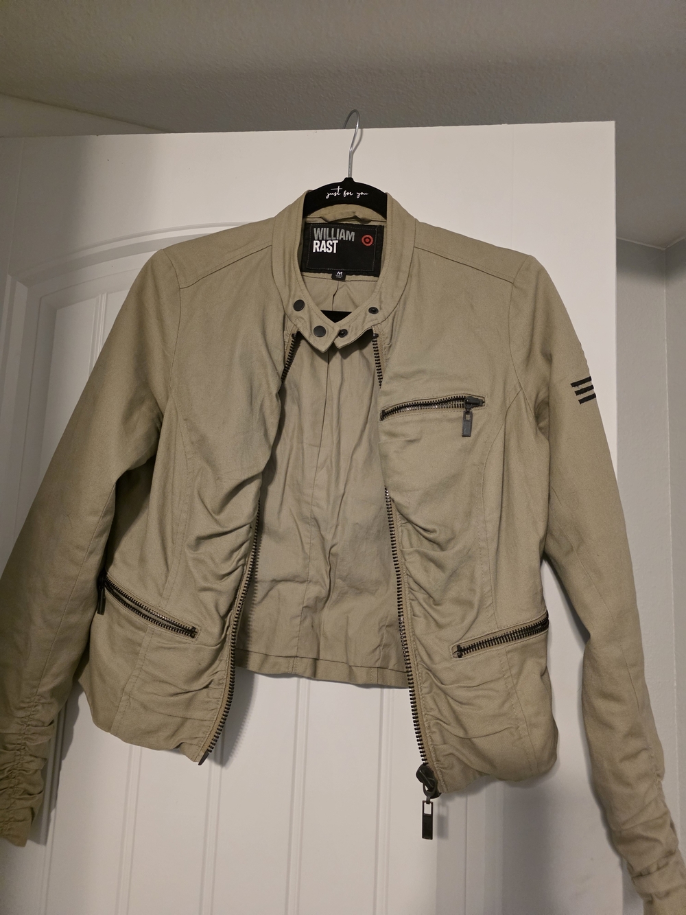 William Rast Army Green Moto-Style Leather Jacket